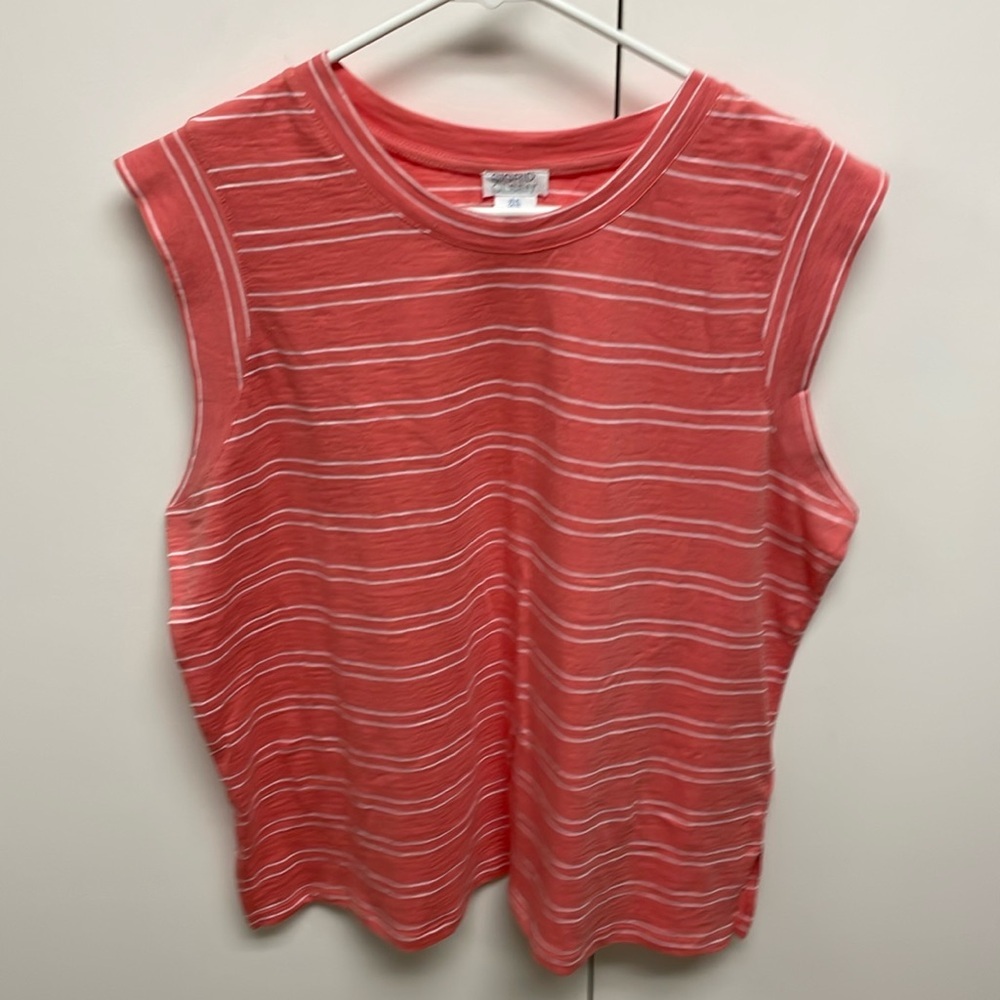 Sigrid Olsen Sleeveless Top Size XL Peach w/ white stripes 100% Cotton